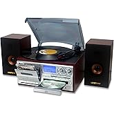 LoopTone Vinyl Record Player with Dual 15W External Speakers 10 in 1 3 Speed Bluetooth Vintage Turntable CD Cassette Player A