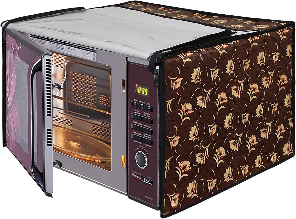 Glassiano Floral Brown Printed Microwave Oven Cover for IFB 17 Litre Solo (17PM MEC 1, White)