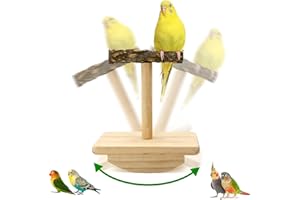 JEVND Natural Wood Bird Perch Stand Training, Intelligence Puzzle Enrichment Toys for Parakeets, Wooden Parrot Perch Platform, Bird Playground Play Stands for Conure Cockatiel (Wood, Small)