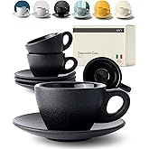 KIVY Cappuccino cups set of 4 [8oz] - Thick-walled stoneware cappuccino cup set for latte art - Latte mugs - Latte cups - Latte mug - Coffee cup black - Ceramic latte cup and saucer