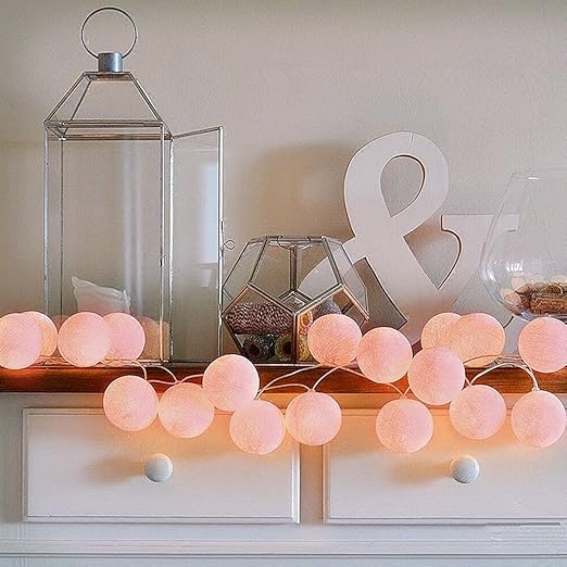 ELINKUME® LED Lichterkette mit 20 Baumwollkugeln, Leuchtfarbe-warmweiß, Batteriebetrieben, 3.3M Lampion Lampe String für die 