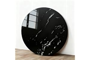 YOUGUO 32" Round Tempered Glass Table Top,8mm Thick Black Marble Design,Universal DIY Cover for Dining,Coffee, Patio Tables,Replacement Table Top for Indoor & Outdoor