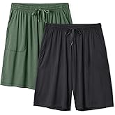 DAVID ARCHY Mens Pajama Shorts Bamboo Rayon Sleep Shorts Soft Comfy Breathable Lounge Pants with Pockets 2 Pack