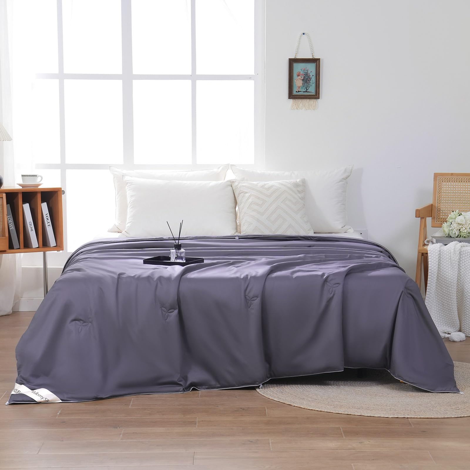 Photo 1 of YOUR MOON Pure Mulberry Silk Comforter King Size for All Season,100% Natural Long Strand Silk Fill Duvet, Luxury Bedding, Noiseless Cotton Shell (Dark Gray)