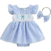 4th of July Outfit Baby Girl Romper Dress My First 4th of July Fly Sleeve Smocked Dress Newborn Cute Summer Clothes