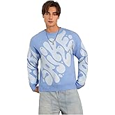 RoseSeek Men's Letter Graphic Ripped Sweater Long Sleeve Crew Neck Knit Pullovers Drop Shoulder Streetwear