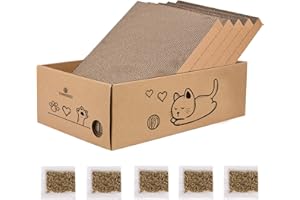 THRISEED 5 in 1 Cat Scratcher with Large Box, Reversible Durable Scratching Cardboard Corrugated Cat Scratchers Recyclable Bo