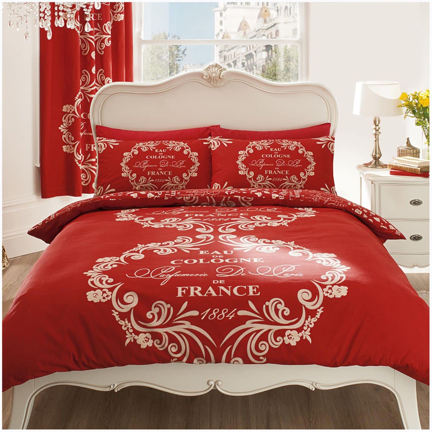 Gaveno Cavailia Luxurious SCRIPT PARIS Bed Set With Duvet Cover and Pillow Case, Polyester-Cotton, Red , Double — image 1