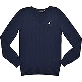 Polo Ralph Lauren Womens 100% Cotton Cable Knit V-Neck Sweater (Blue Navy, X-Large)