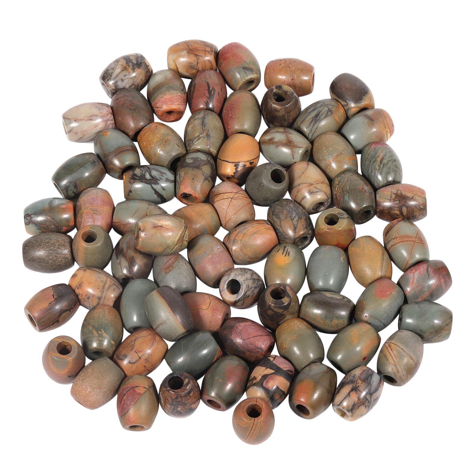 mookaitedecor 30pcs 16mm Natural Barrel Picasso Jasper Large Hole Gemstone Beads for Jewellery Making, Oval Loose Healing Crystal Stone Beads for Crafting European Bracelet Macrame DIY Projects