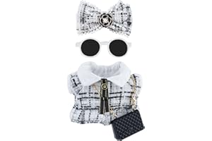 MUOMDID Doll Clothes (NO Doll) 15cm White Outfits for Dolls Elegant White Dress Headband Bow Tie Glasses and Bag Exquisite Clothes Accessories Compatible with Doll (Style 2)