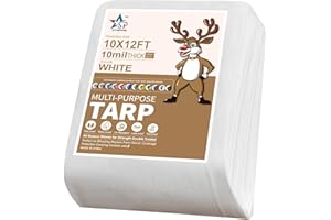 STARPYNG - Heavy Duty 10 Mil White Poly Tarp Cover - Thick Waterproof, UV Resistant, Durable, Weather Resistant, can be Used to Cover Cars, Swimming Pools, Boats (White, 10 * 12feet)
