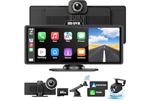 HAUXIY Wireless Apple Carplay Screen for Car 4K Dash Cam, 10.26" HD Touchscreen