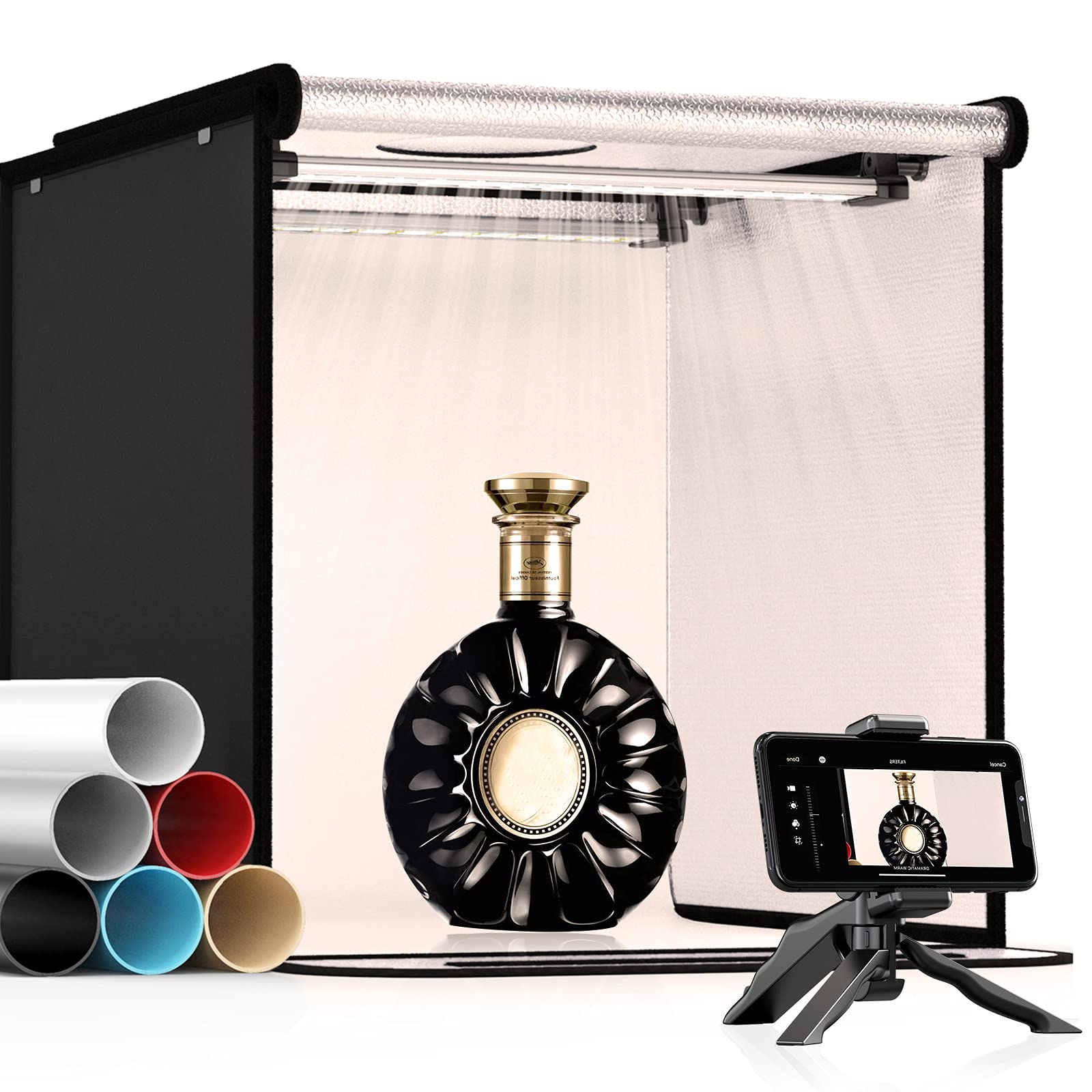 SAMTIAN Photo Light Tent, 16" Shooting Tent, Protable Photography Box, 3200K-5500K Light Box Studio Kit with 6 Color Background Papers(Black/White/Blue/Gray/Red/Beige)