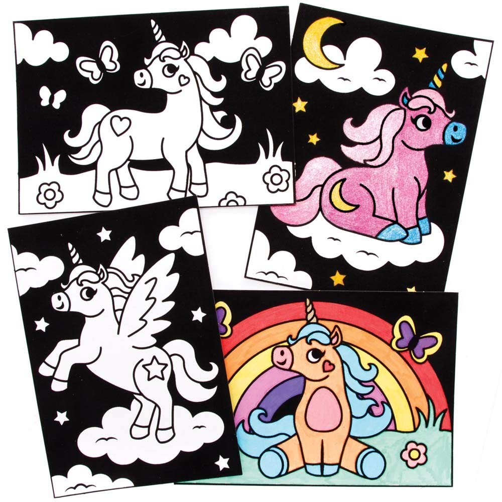 Baker Ross FE258 Unicorn Colour-in Pictures - Pack of 10, Make Your Own Picture Crafts, Craft Set for Children to Decorate, Creative Activities for Kids,Black