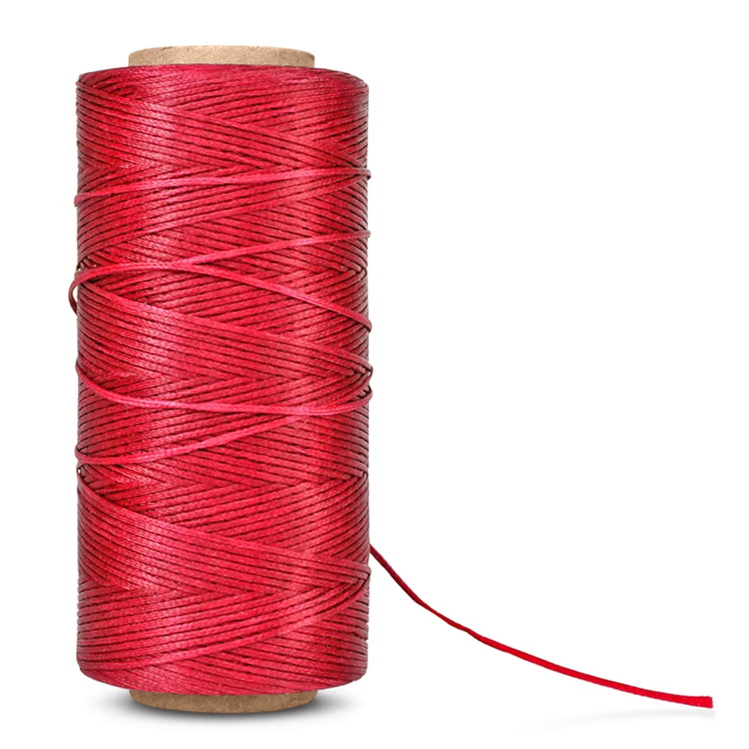 Flexzion Waxed Thread - 284 Yards (260 Meters) 0.8mm 150D Polyester Wax Thread for Leather Sewing, Bookbinding, Stitching, Repairing, Beading, & DIY Projects (Red) โ image 1