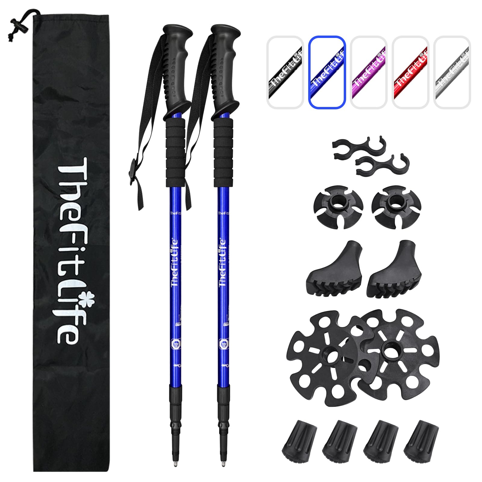 TheFitLife Hiking Walking Trekking Poles - 2 Pack With Antishock And Quick Lock System, Telescopic, Collapsible, Ultralight For Hiking, Camping, Mountaining, Backpacking, Walking, Trekking