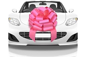 Mata1 Big Car Bow (Pink, 18 inch) Giant Gift Bows, Big Bow for Car, Big Pink Bow, Large Car Bow, Big Gift Bow, Car Pull Bow, Huge Car Bows, Car Ribbon Bows with 20 Loops and 4 Stickers