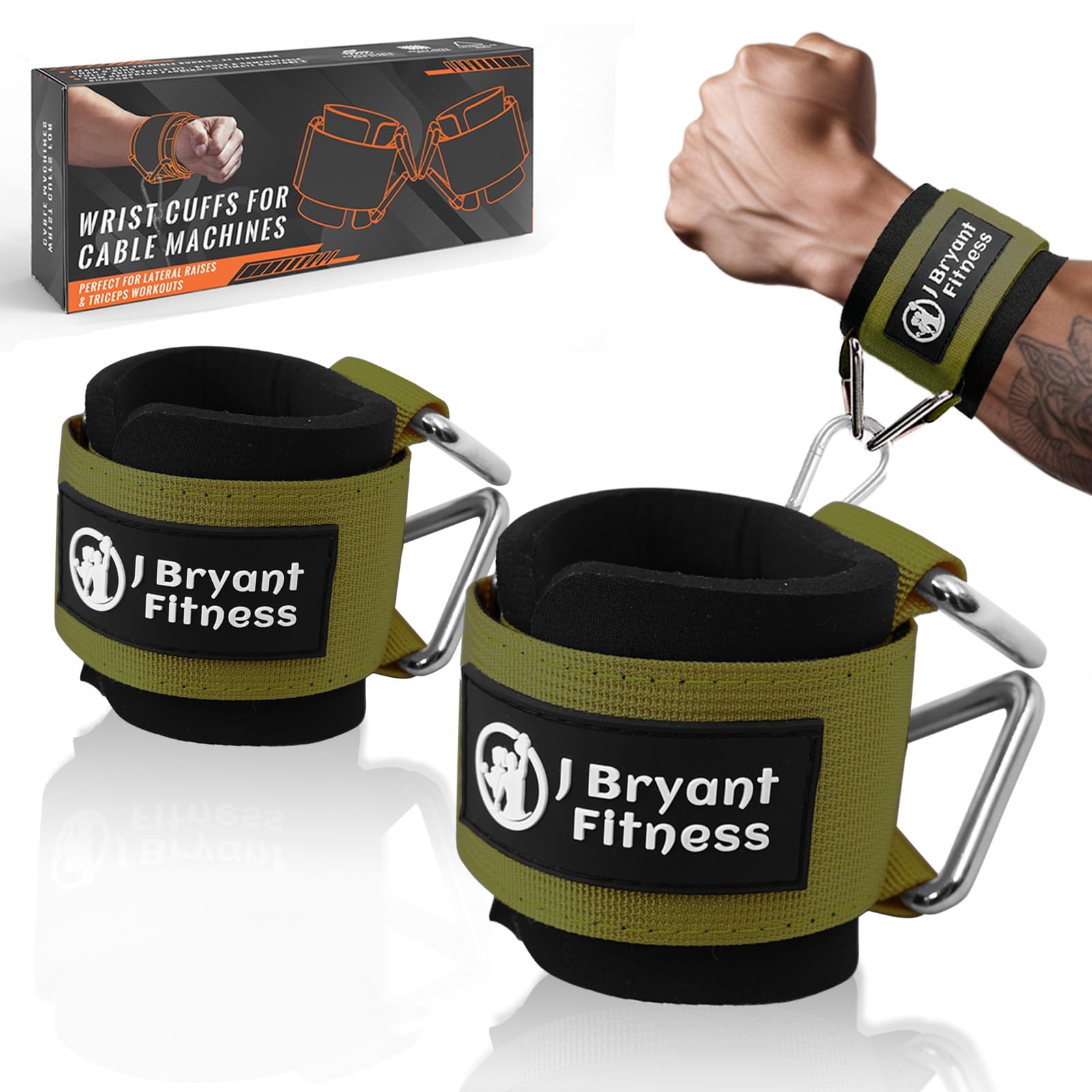 J Bryant Neoprene Padded Wrist Cuffs Gym Adjustable Straps System with Triangular Metal Rings for Cable Machines, Resistance Bands & Strength Training