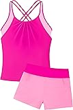 Girls Tankini Swimsuit Size 6 Pink Color Block Two