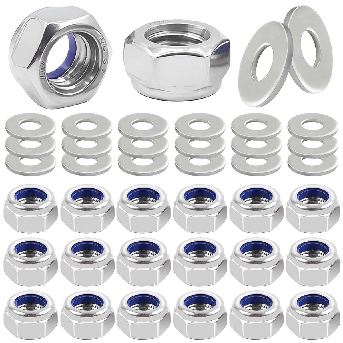 M10 Nuts, 40 Pieces Standard A2 V2A Self Locking Nuts, Stainless Steel M10 Nuts, Metric Hex Nuts, with 20 Pieces M10 Washers, Self Locking Nuts for M10 Screws