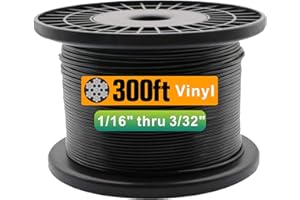 TOYELIU 304 Stainless Steel Black Vinyl Coated Wire Rope,1/16 Inch Overmolded to 3/32 Inch for Globe String Lights Hanging,Outdoor Light Guide Wire(300ft)
