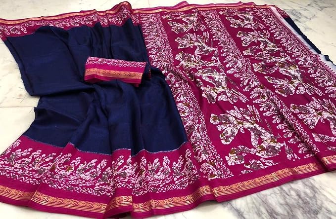 Womens soft silk saree with unstitched blouse piece [Rhytm silk ]