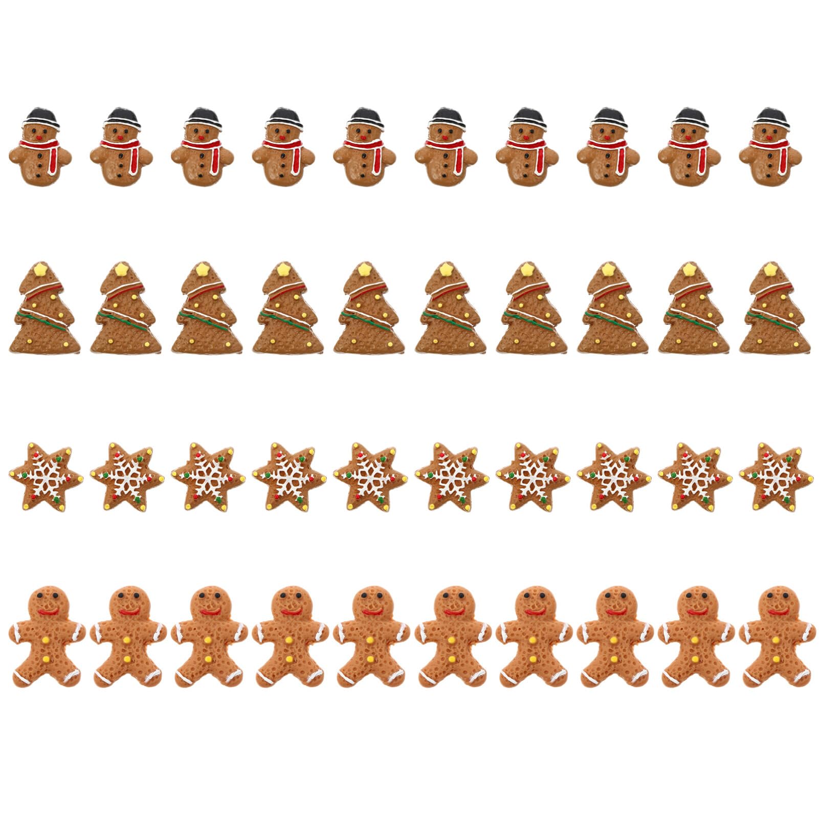 Balacoo Christmas Resin Miniatures Mini Ornaments: 40pcs Mini Gingerbread Snowflakes Xmas Tree Figure Holiday Pendant Charm for Diy Hair Pin Art Craft