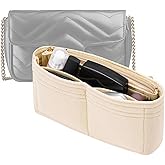 LOUKAYCCI Felt Insert Purse Organizer with Zipper fit GG Marmont Matelasse Shoulder Bag, Organizer Handbag Tote Liner Pouch for Women Inner Bladder Bag Storage Bag (Mini, Beige)