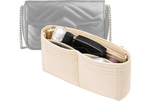 LOUKAYCCI Felt Insert Purse Organizer with Zipper fit GG Marmont Matelasse Shoulder Bag, Organizer Handbag Tote Liner Pouch for Women Inner Bladder Bag Storage Bag (Mini, Beige)