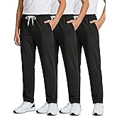 Real Essentials 3 Pack: Boys' French Terry Open Bottom Sweatpants Sweats for School Kids Teens with Pockets (Size 4-18)