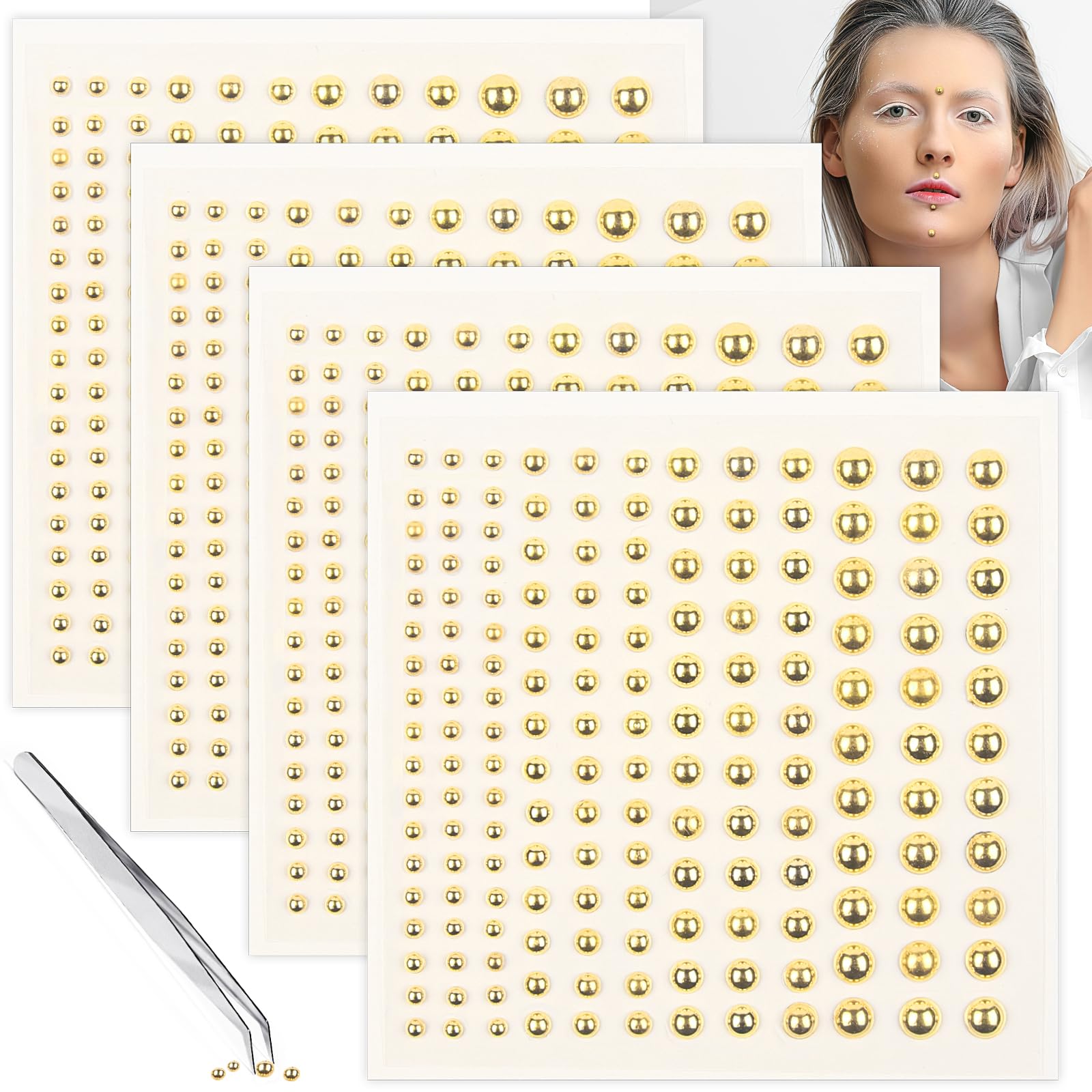 Photo 1 of Self-Adhesive Face Gems Sticker, Fake Lip Piercing Fake Nose Stud Eyebrow Stud, Non-Piercing Nose Stud Stick on Belly Button Sticker, Fake Nose Ring Cool Punk Y2K Makeup for Women Men (gold)