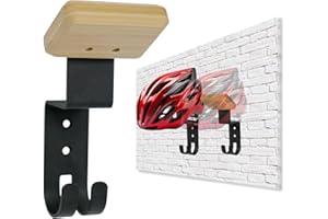 Nuvograin Helmet Holder Wall Mount, Helmet Hanger,Motorcycle Gear Rack with 2 Key Hooks, Constructed with Solid Wood & Strong Steel for Bike Tactical Gear Baseball Football Skiing Helmet