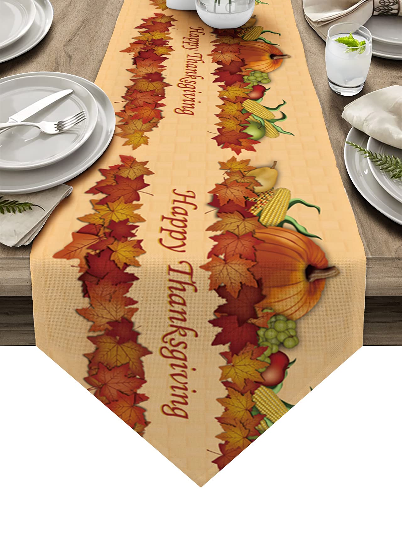 Vandarllin Cotton Linen Table Runner Dresser Scarves Thanksgiving Holiday Fall Harvest Pumpkins Non-Slip Burlap Table Setting Decor for Wedding Party Autumn Dinner Home (13" Wide x 90" Long)