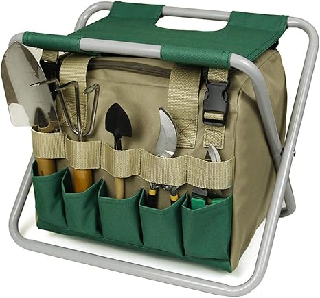 Amazon Co Jp 折りたたみ椅子付きガーデンツールセット収納バッグ ガーデンツールオーガナイザー 完璧なガーデニングギフト ツールは含まれていません ホーム キッチン