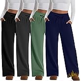 Yearntown 4 Pack Women's Fleece Lined Plus Size Sweatpants Wide Leg Lounge Pants Baggy Thermal Athletic Pants