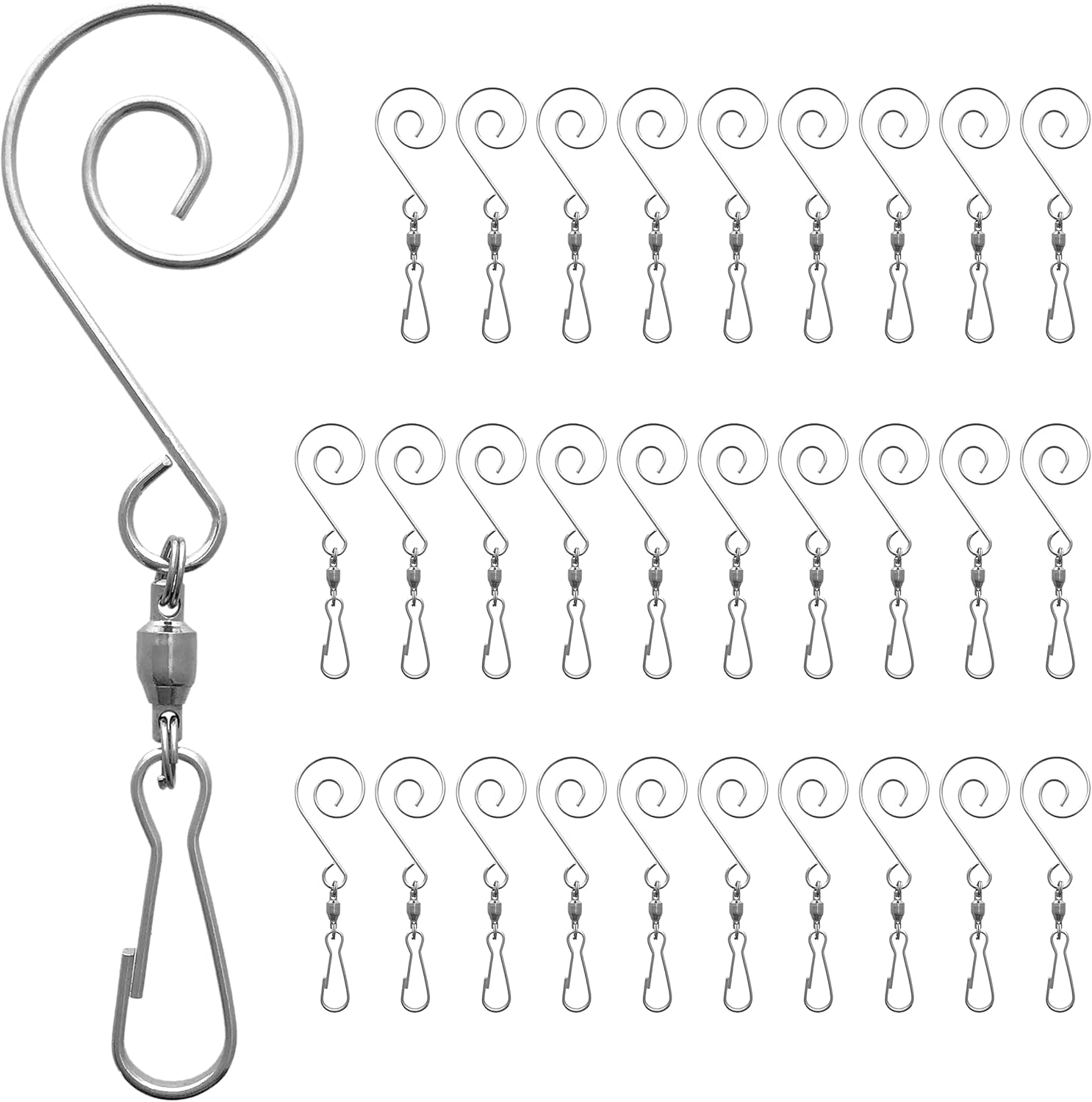 Ornament Hooks - BANBERRY DESIGNS Swivel Hook Clips - Set of 30 Decorative Scroll Ornament Hangers - Hanging Wind Spinners - 30 Pack