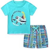 TITAREEY Toddler Baby Boy Summer Outfit Kids Cotton Printed Clothes Casual Short Sleeve Shirt Pants Set