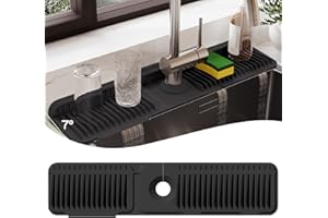 SAPARAY 24 Inch Silicone Faucet Mat for Kitchen Sink Splash Guard – 2025 Upgraded Draining Mat with Water Tray Behind Faucet – Countertop Protectors to Catch Spills (Black, 24" x 5.5" )