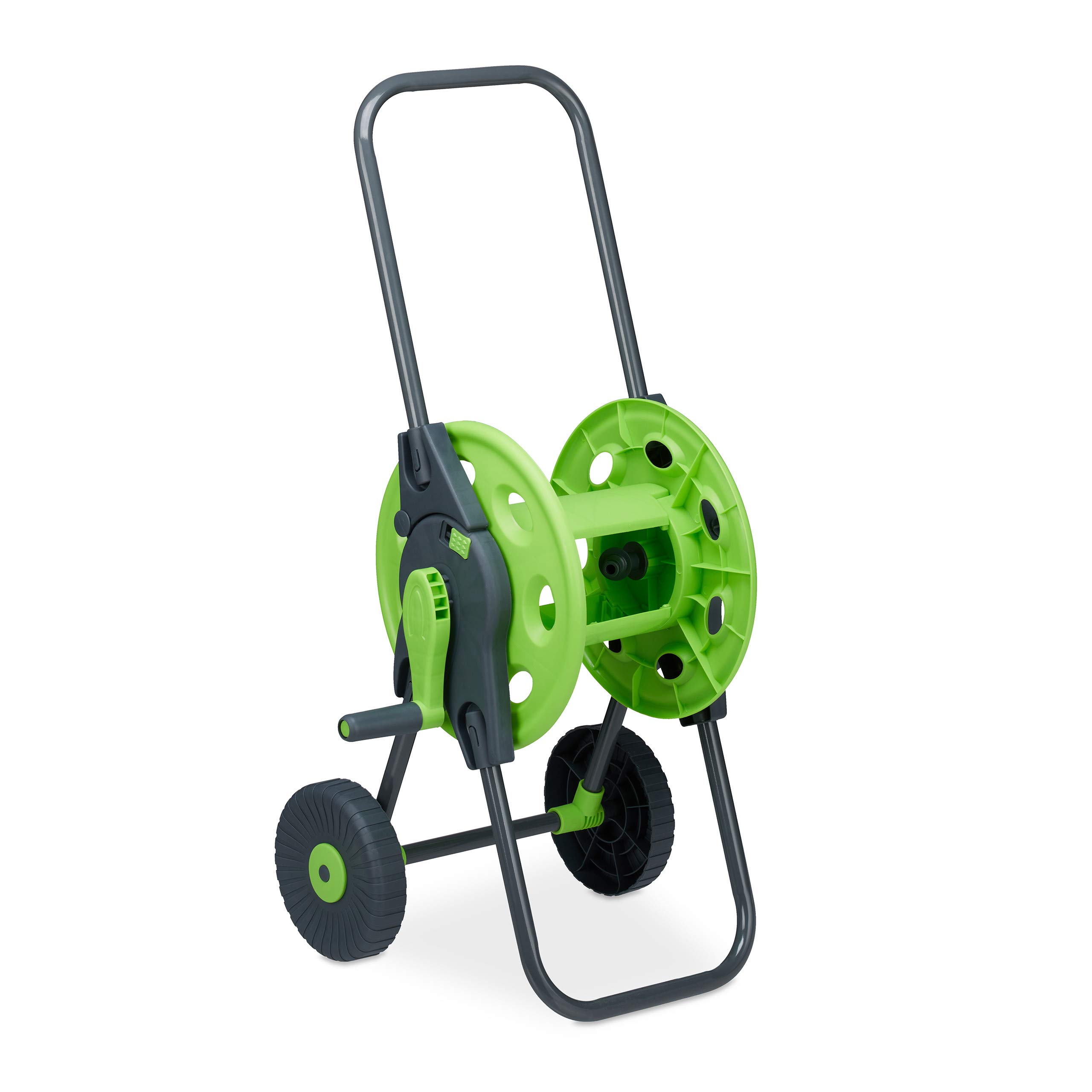 Relaxdays Hose Trolley, Up to 45 Meters, 2 Rubber Wheels, H x W x D: 82.5 x 43 x 34 cm, Steel, Plastic, Green