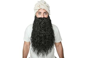 18 Inches Men's Long Curly Synthetic Fake Beard Mustache for Wizard Costume and Halloween Party for Adults