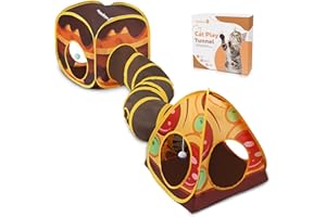MSUTREE Cat Tunnel Toy and Cubes Combo Cat Tunnels for Indoor Cats Tube with Play Ball,Interactive Crinkle Collapsible Tent for Hiding Hunting and Resting, All in One Set of 3, Pizza