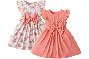 Sinipart Infant Toddler Baby Girls Summer Dress Little Kids Sleeveless Bow Flower Princess Skirt Sundress Outfits 2 Pack