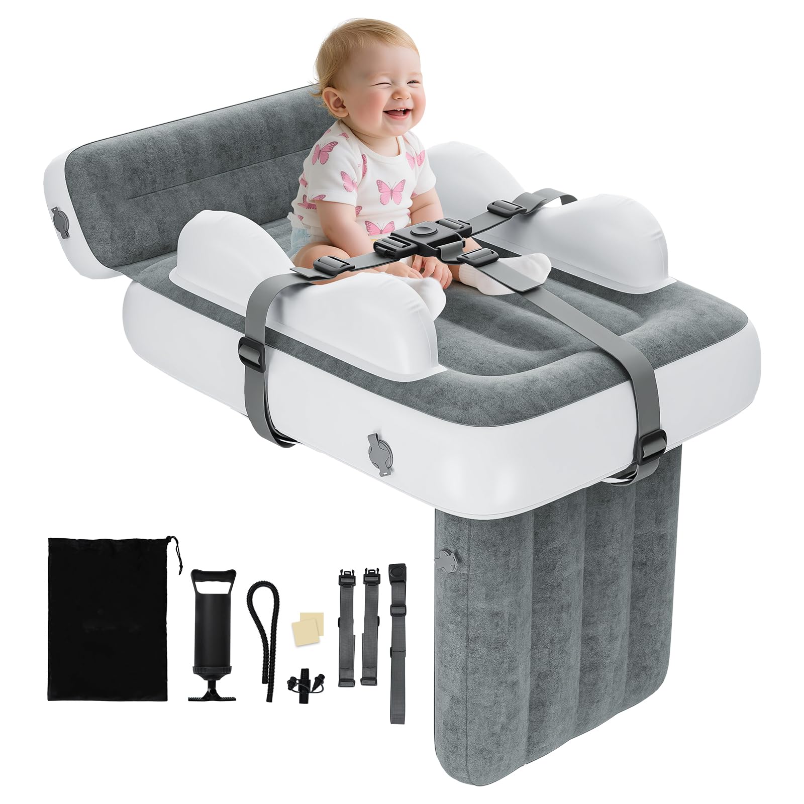 Photo 1 of Deeteck Inflatable Toddler Airplane Bed with Storage Bag - Lightweight Airplane Seat Extender for Kids - Inflatable Toddlers Air Mattress & Portable Kids Travel Bed with Hand Pump & Safety Belt