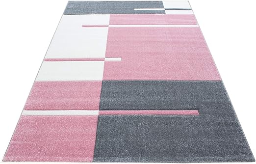 Simpex Simex Tapis Moderne Design à Poils Courts Pour Salon Motif Carreaux Rose Gris Rose Bonbon 120 X 170 Cm