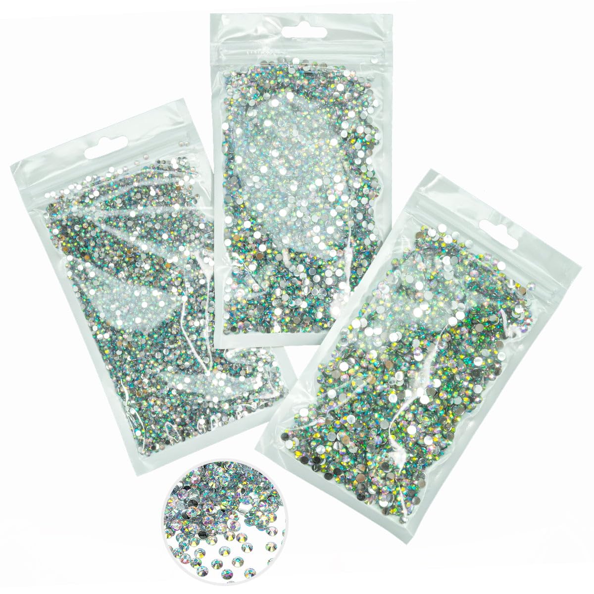 Photo 1 of 16000PCS AB Crystal Resin Rhinestones for Crafting White AB Flatback Stones 3mm 4mm 5mm Non-Hotfix Diamonds Crystals Gems Charms for Nails Face Eyes Makeup Body Tumblers Bottles Crafts Clothes Shoes