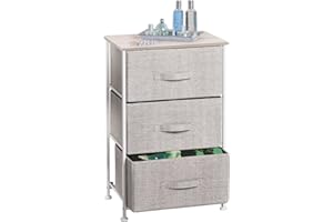 mDesign Steel Top and Frame Storage Dresser Tower Unit with 3 Removable Fabric Drawers for Bedroom, Living Room, or Bathroom - Holds Clothes, Accessories, Lido Collection - Linen/Tan