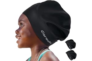 CAREULA 2 Pack Kids Swim Cap for Long Hair, Large Silicone Waterproof Swimming Cap for Age 3-15 Kids Girls Boys Toddler Children Youth Teen, Swim Hat for Braids and Dreadlocks, Keep Hair Dry