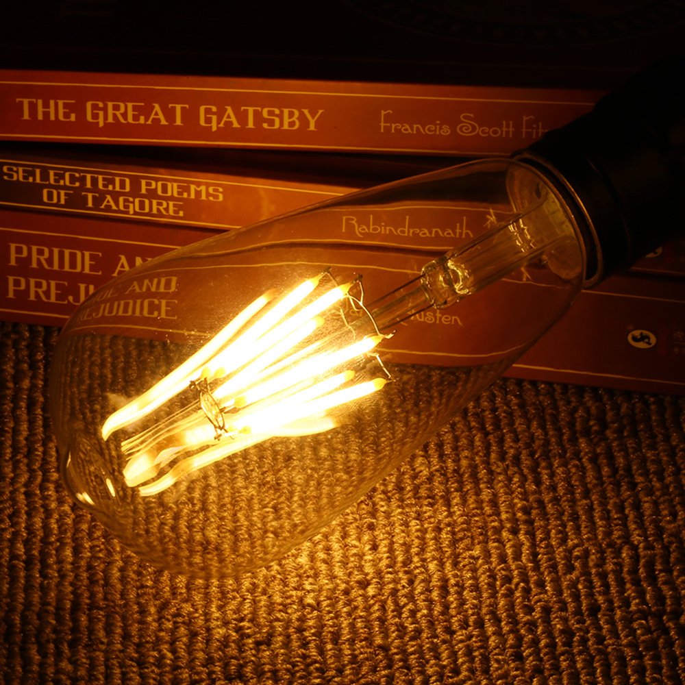 B2ocled 4W(30W Equivalent) LED Edison Bulb ST64 Style Vintage Filament Light Bulbs, Warm White 2700K, E26 E27 Medium Base Lamp for Pendant Light, Wall Lamp(6 Pack)