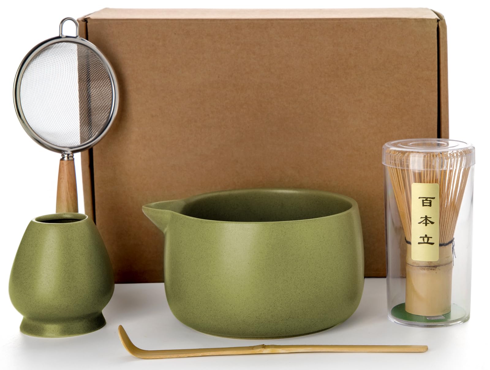 Photo 1 of 20OZ Matcha Whisk Set - 5PCS Japanese Tea Set Includes Matcha Bowl with Spout, Bamboo Whisk with Ceramic Holder, Bamboo Scoop and Sifter, Matcha Kit for Ceremony, Gift for Matcha Lovers (Matcha Green)